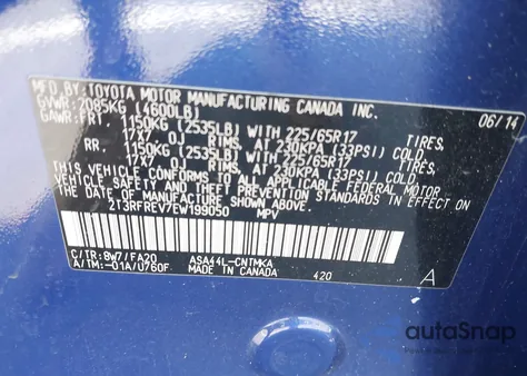 2014 Toyota Rav4 Xle from USA, damaged, VIN 2T3RFREV7EW199050